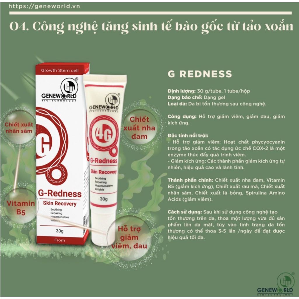 G - Redness - Serum hỗ trợ làm dịu da, phục hồi tổn thương da sau xâm lấn. 30g