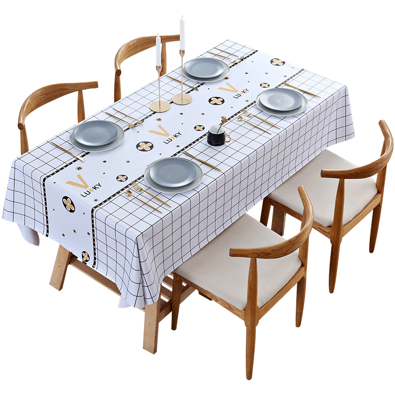Tablecloth waterproof and oil-proof disposable ins Nordic light luxury net red rectangular table cloth coffee table tablecloth lattice pvc cushion