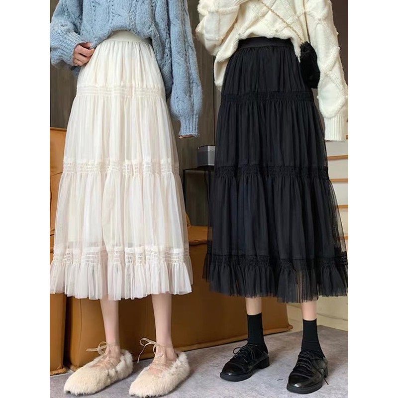 Chân váy voan dáng dài xoè xếp li chun dáng phong cách hàn quốc ( Nhiều màu) mã CVD09