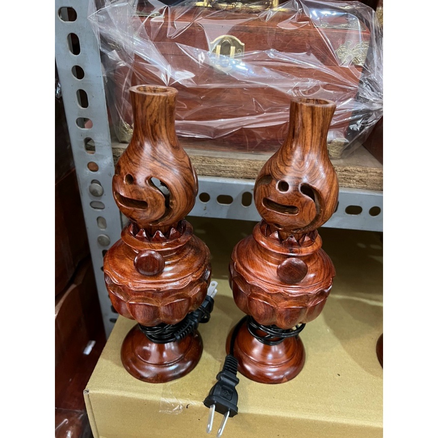 Cặp đèn dầu gỗ hương nguyên khối cao cấp-  Cao 25cm - 35cm