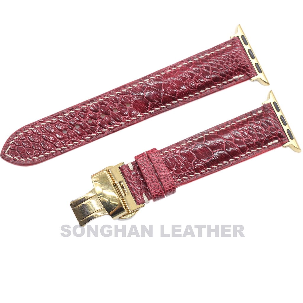 Dây da Apple Watch, Dây Da Đồng Hồ Đà Điểu Khóa Bướm Gập Songhan Leather WA05,Size 38mm-45mm.BH 6 Tháng,