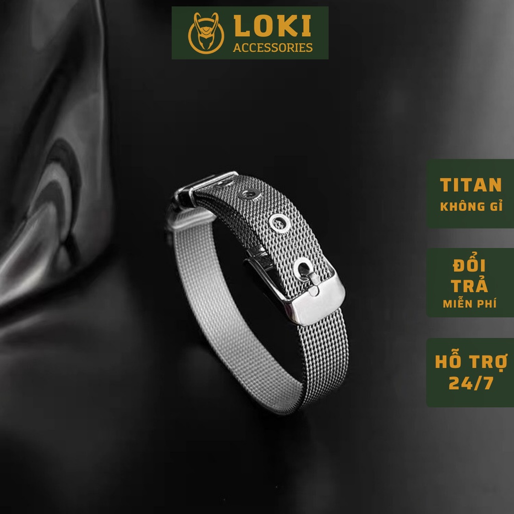 Vòng Tay Nam Lắc Tay Unisex Thời Trang Đeo Tay Nam Nữ Basic Loki Accessories Màu Bạc Đen - Vòng Silver Belt
