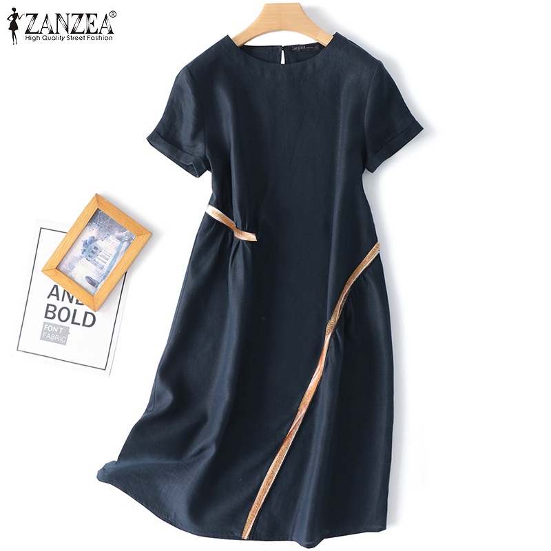 Đầm dài Zanzea tay ngắn cổ tròn thời trang sành điệu cho nữ