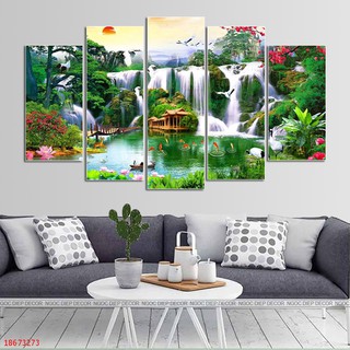 Bộ tranh sơn thủy hữu tình tranh phong cảnh thác nước phong thủy cao cấp tranh treo phòng khách vượng khí tài lộc. SP22