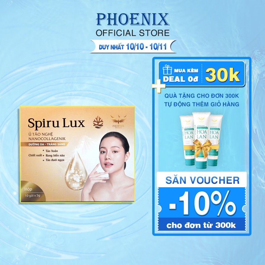 Mặt nạ trắng da công nghệ nano Spiru Lux, giúp da trắng sáng, giảm nám và đều mầu - hộp 10 gói
