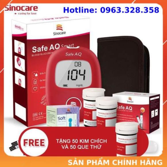 Máy đo đường huyết, Máy thử đường huyết SINOCARE safe aq chính hãng đức + tặng 50 que thử,50 kim lấy máu