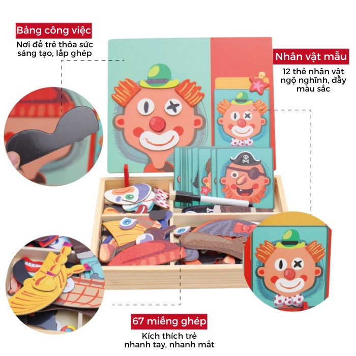 Bộ đồ chơi xếp hình bằng gỗ sáng tạo, đồ chơi thông minh, đồ chơi phát triển trí tuệ Montessori