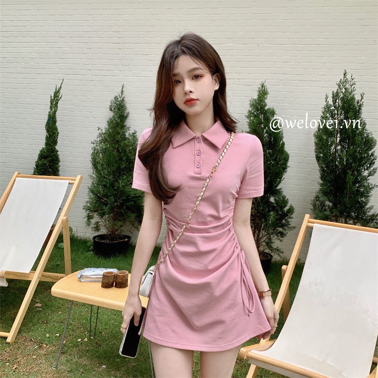 Đầm polo Tay Ngắn Dáng Ôm Thời Trang Hàn Quốc Quyến Rũ Cho Nữ