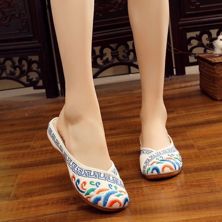 Giày búp bê thêu họa tiết phong cách Trung Hoa thanh lịch dành cho nữ