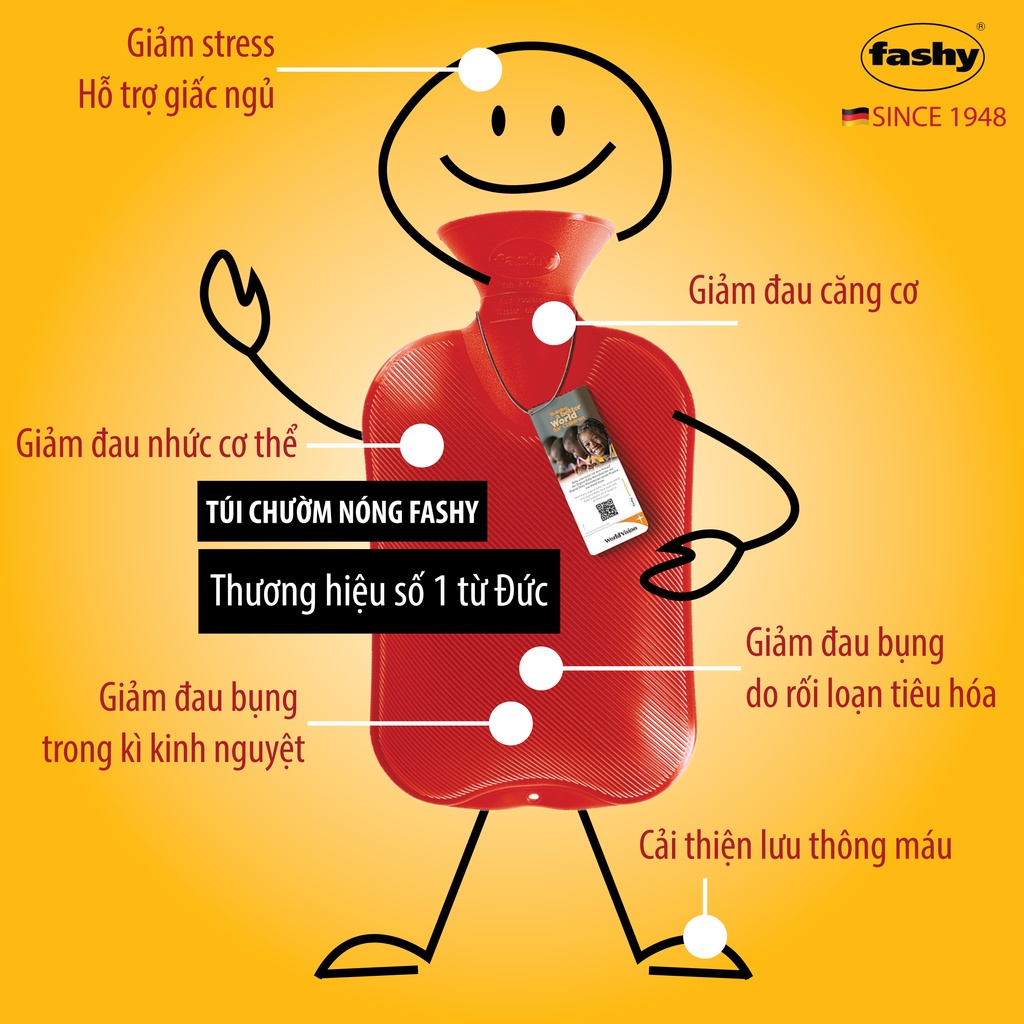 Túi chườm nóng cho người lớn và trẻ em Fashy Germany - Giúp giảm đau và giữ ấm cho cơ thể, túi đúc nguyên khối siêu bền