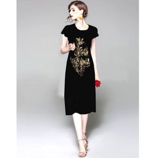 ĐẦM THIẾT KẾ TRUNG NIÊN  QUẢNG CHÂU HỌA TIẾT THÊU HOA CAO CẤP