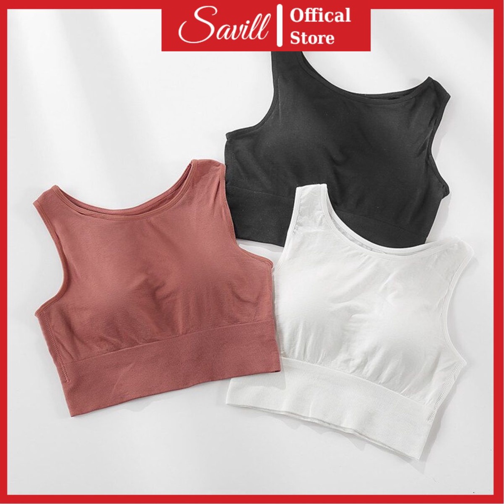Áo bra nữ cotton co dãn, Bra tập gym ba lỗ kèm mút mỏng SAVILL B6666