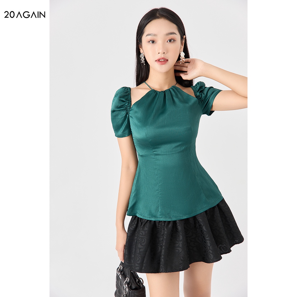 Áo sơ mi nữ cổ yếm 20AGAIN tiểu thư chất liệu lụa gân cao cấp ASA2030 | BigBuy360 - bigbuy360.vn