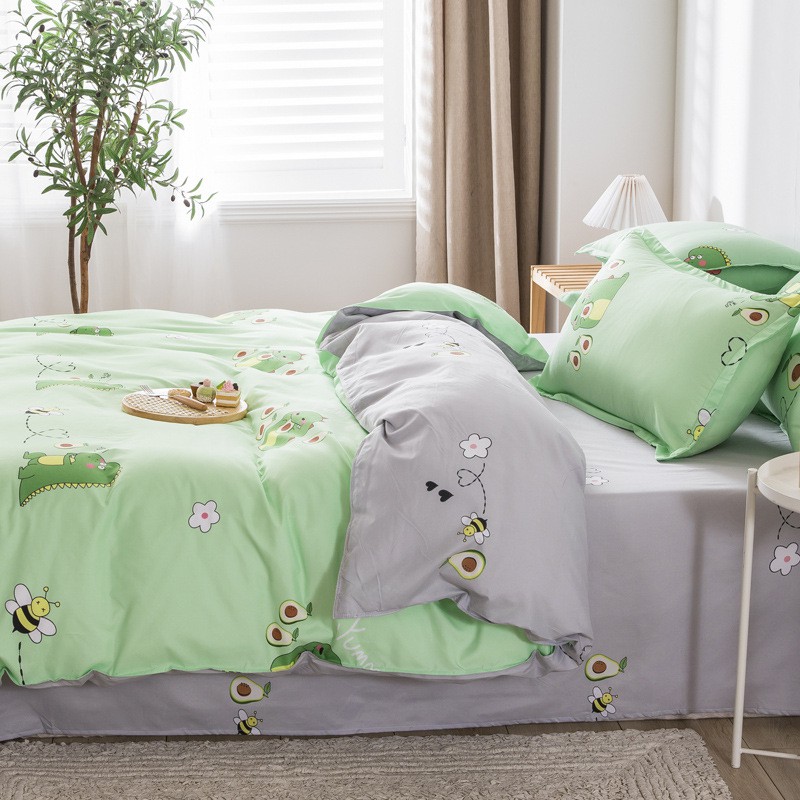 Bộ chăn ga gối poly cotton - Khủng long bơ xanh ( Không kèm ruột )