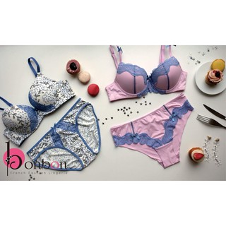Set đồ lót Bon Bon Thái Lan hồng ren xanh sang trọng, quý phái