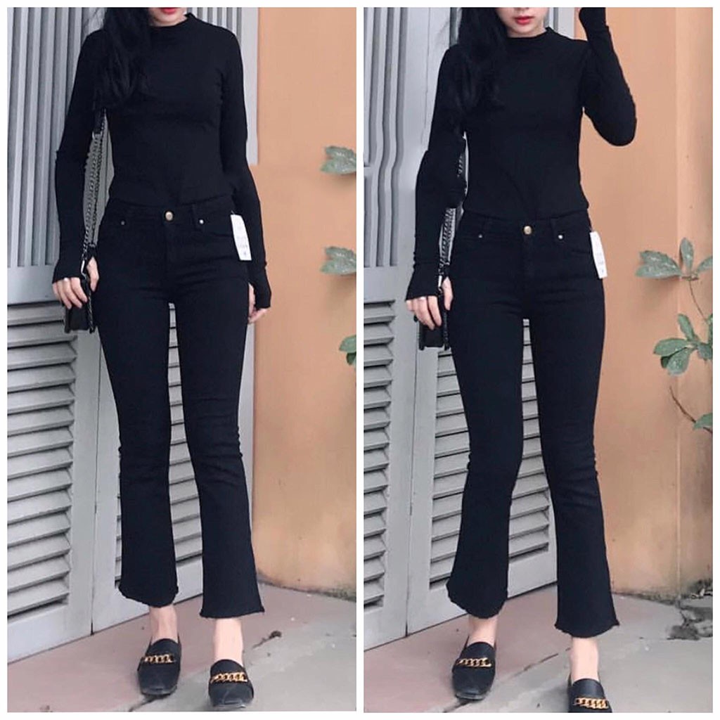 Quần Ống Loe Lưng Cao Trắng Đen | Quần Jeans Nữ Ống Loe Co Giãn Tốt ( Hàng Sẵn + Tặng Vớ ) | WebRaoVat - webraovat.net.vn