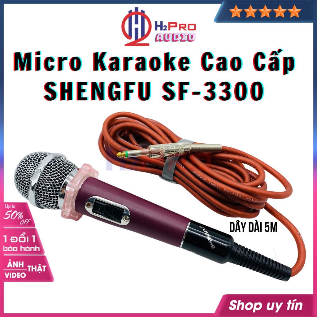 Micro Karaoke Có Dây Shengfu, Mic Dây Karaoke Chính Hãng, Hát Nhẹ, Giảm Hú, Tiếng Sáng, Dây Dài 5M (Tặng Túi Da)-H2pro