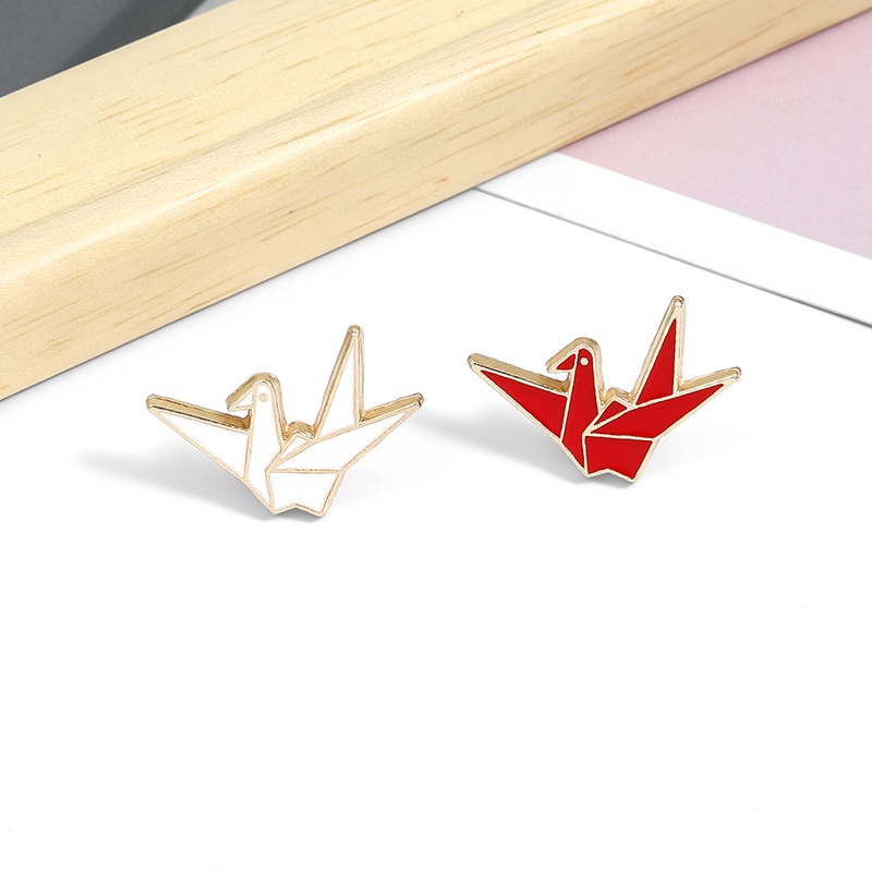 Ghim Cài Áo Hình Hạc Giấy Tráng Men Mềm Mại Phong Cách Origami