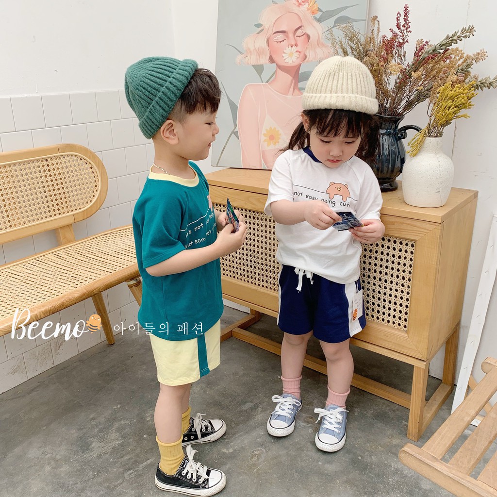 Bộ thun unisex hoạ tiết chữ đẹp, bộ cotton mềm mát cho bé