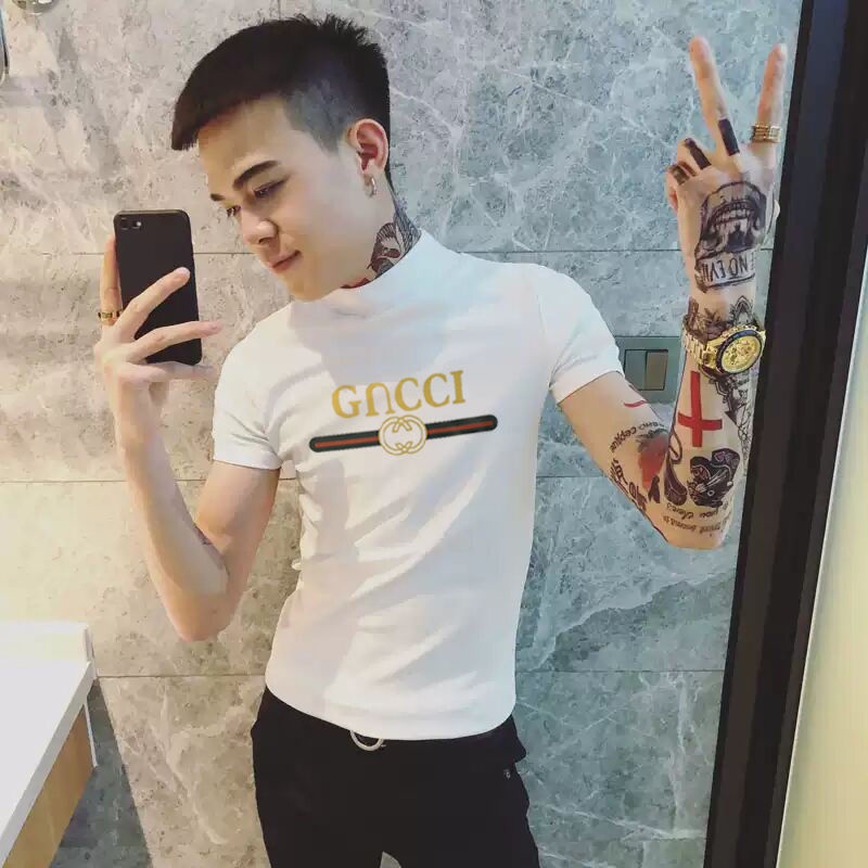 Áo nam Tay Ngắn Cổ Lọ Phong Cách Hàn Quốc Cá Tính