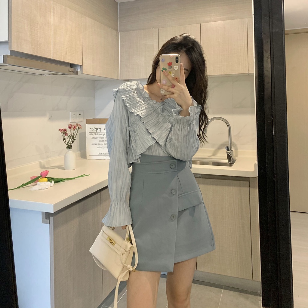 Áo Sơ Mi Nữ Tay Dài Họa Tiết Caro Phong Cách Hàn Quốc