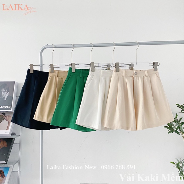 Quần đùi nữ mặc nhà vải Kaki mềm co giãn cúc cài khóa kéo thật lưng chun dáng quần short nữ ống rộng đi biển ngủ tập gym