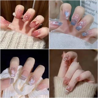  Ready Stock Bộ 24 móng tay giả kiểu dáng nghệ thuật kèm keo