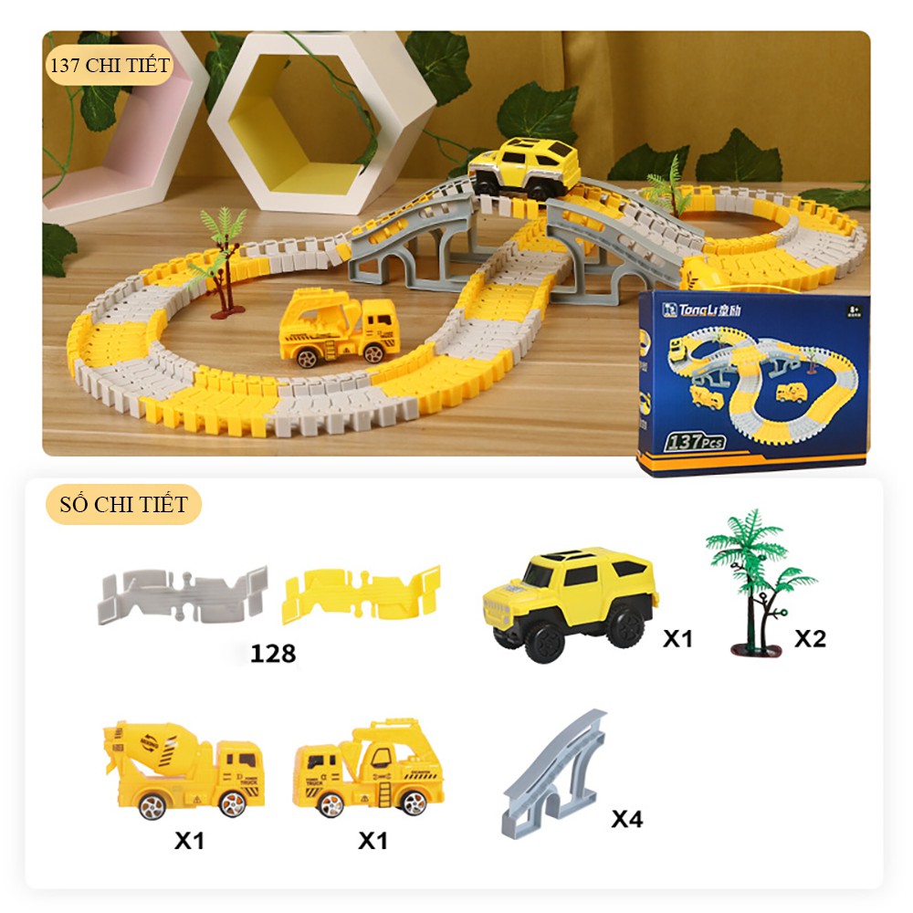 Đồ chơi trẻ em, Bộ đồ chơi lắp ghép đường ray Ô tô và Tàu hoả gồm nhiều chi tiết hỗ trợ phát triển trí tuệ cho bé