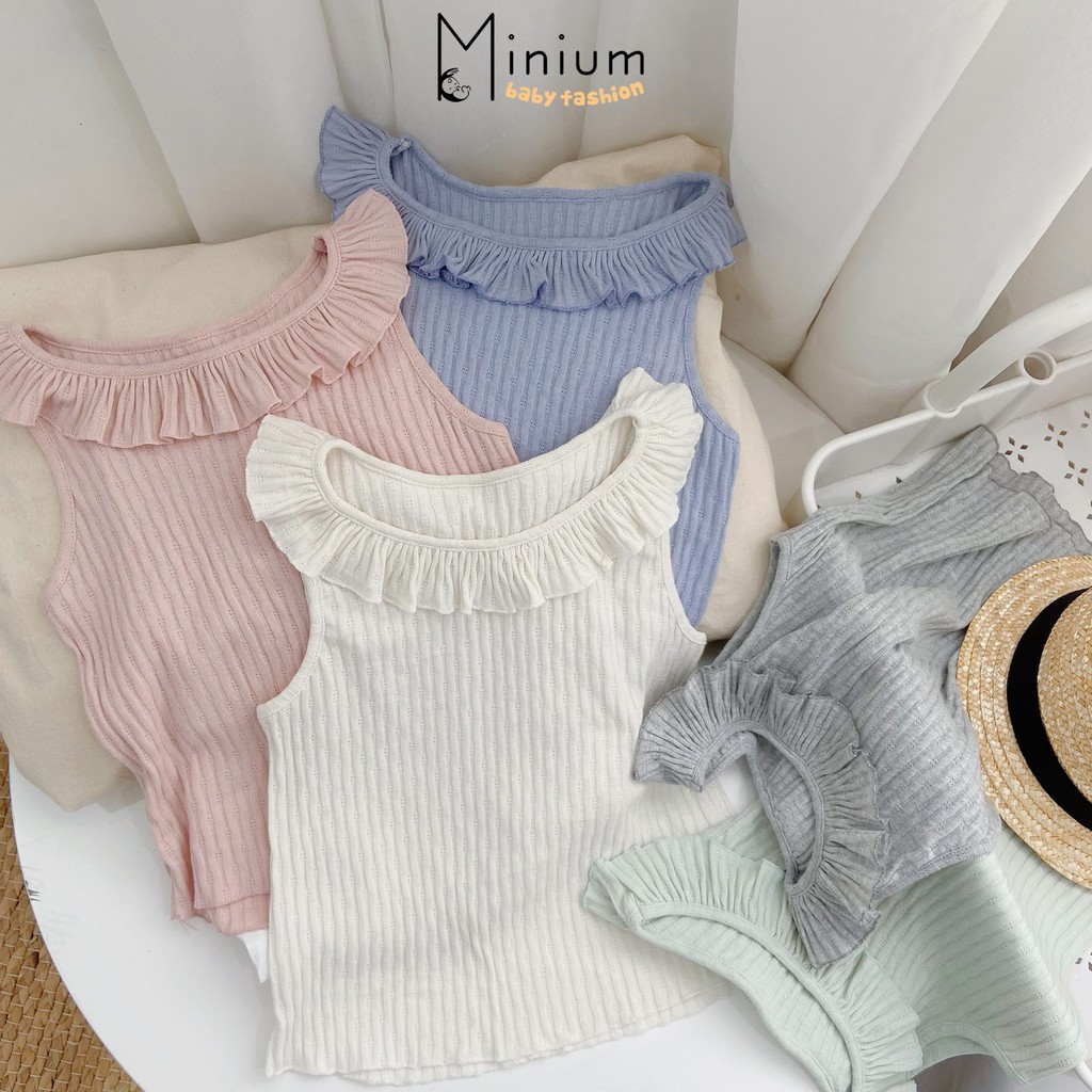 Bộ 100% cotton cổ bèo mặc mùa hè cho bé gái Minium, set trẻ em mềm, mát- SB1030