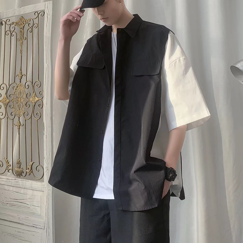 Áo Sơ Mi Tay Lỡ Unisex Form Rộng Phối 2 Màu Mới Nhất Vải Kate Hàn Đẹp Và Thoáng Mát