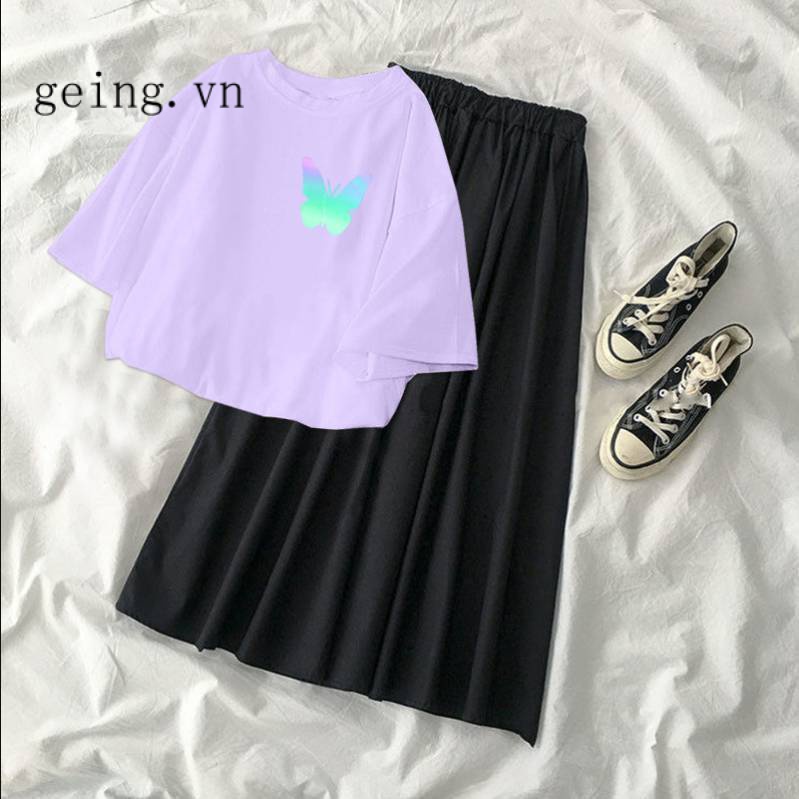 Bộ Áo Thun + Chân Váy Chữ A Thời Trang Mùa Hè Hàn Quốc Cho Bé Gái 11 12-13-14A 15 Tuổi