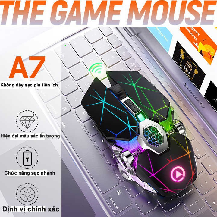 Chuột A7 không dây chuyên game pin sạc Led 7 màu - CHUỘT ĐỈNH CHO DÂN PUBG &amp; FPS