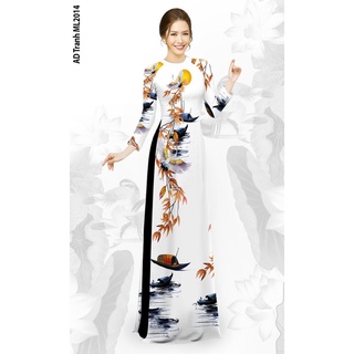 Áo Dài Lụa Trắng 3D Hình Sông Quê