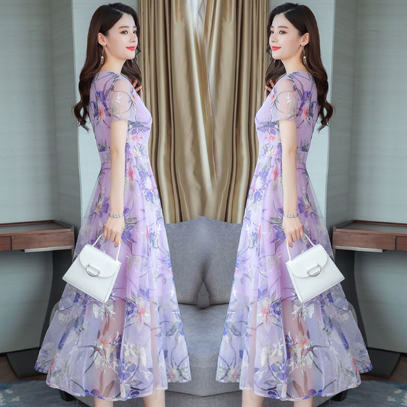 Đầm Chiffon Dáng Dài In Họa Tiết Phong Cách Phương Tây Thời Trang Mùa Hè Mới Cho Nữ 2021 30-40 Tuổi