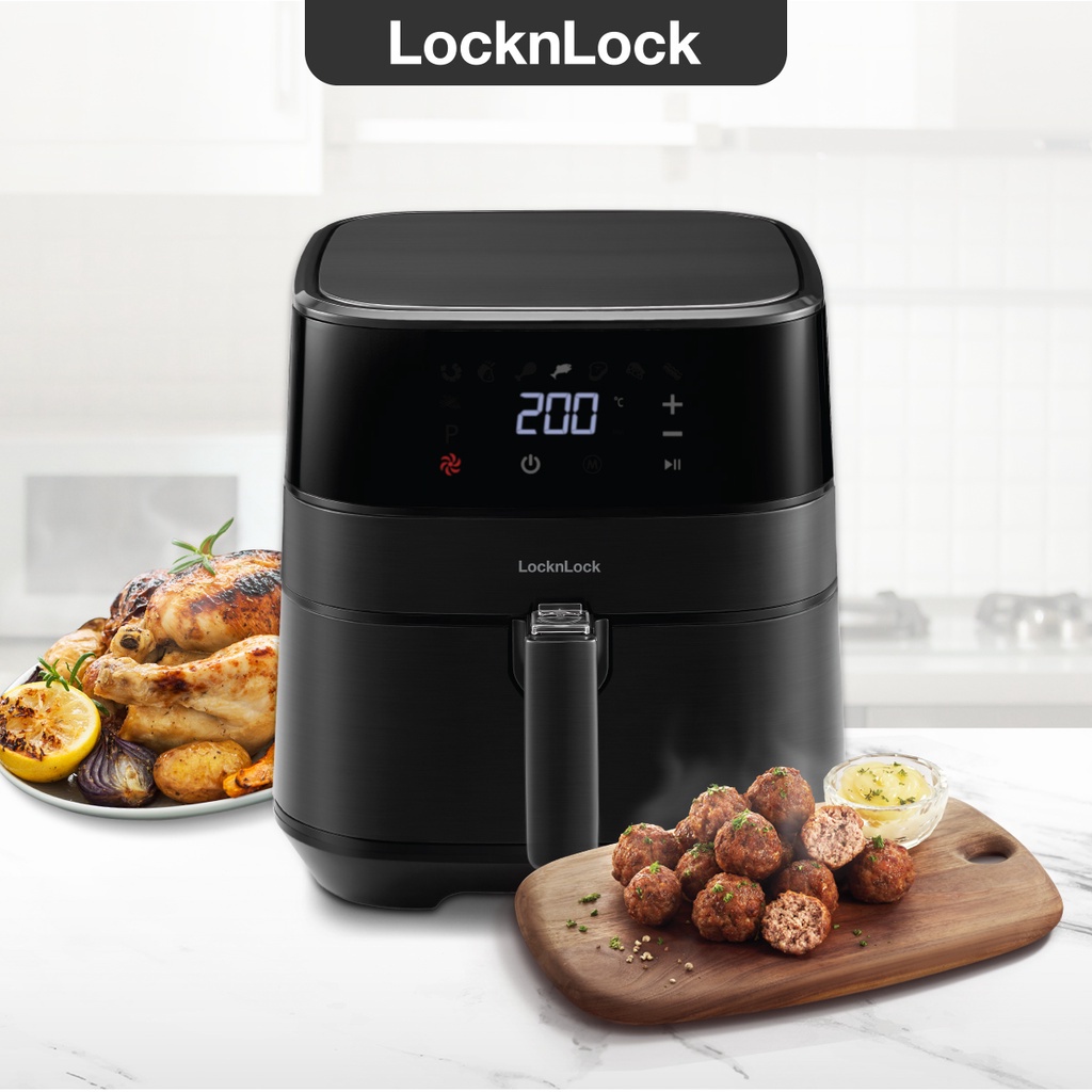 Nồi chiên không dầu Lock&amp;Lock Deluxe Air Fryer 5.5L - màu đen EJF284BLK - Hàng Chính Hãng