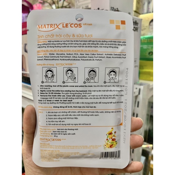 mặt nạ MATRIC trái cây và sữa tươi giúp dưỡng trắng da,giữ ẩm,săn chắc mềm mịn da
