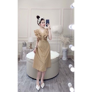 Đầm xòe chữ A phối nút cổ tim tay bèo!