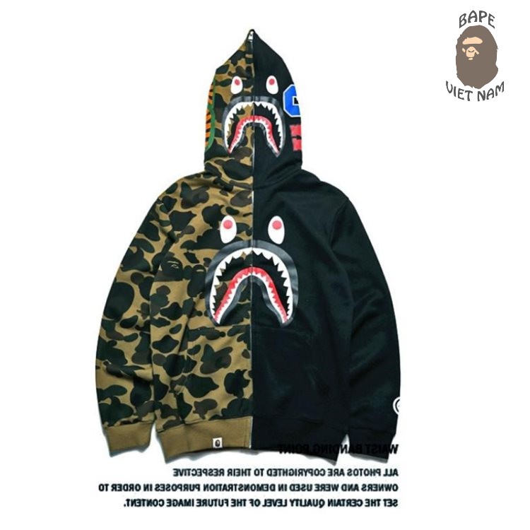 [Ảnh thật + FREESHIP] Jacket Bape Shark Half Camo fullzip , Áo Hoodie Bape Cá Ngáo | BigBuy360 - bigbuy360.vn