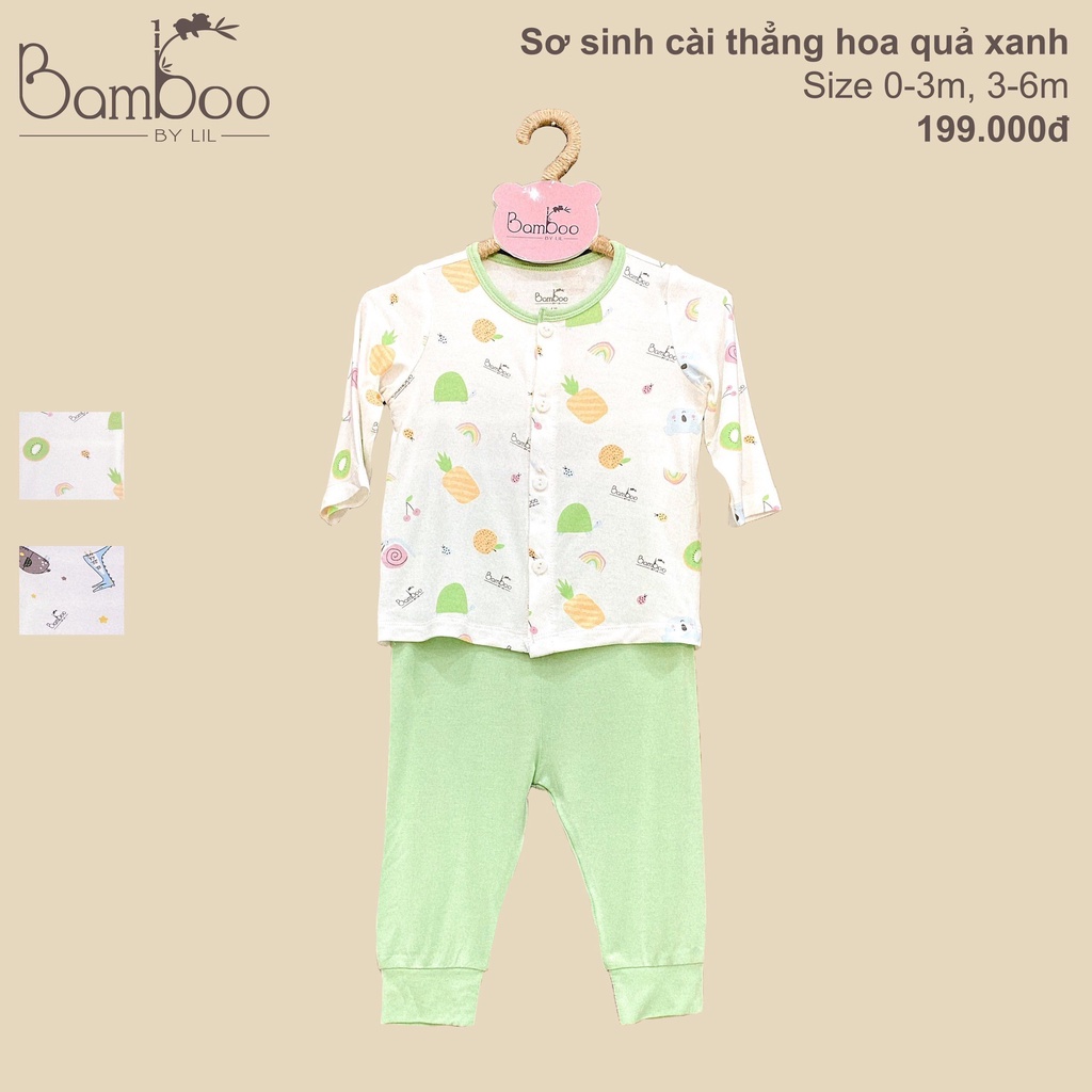 Bộ quần áo dài tay cài thẳng in họa tiêt cho trẻ 0-6m Bamboo by lil