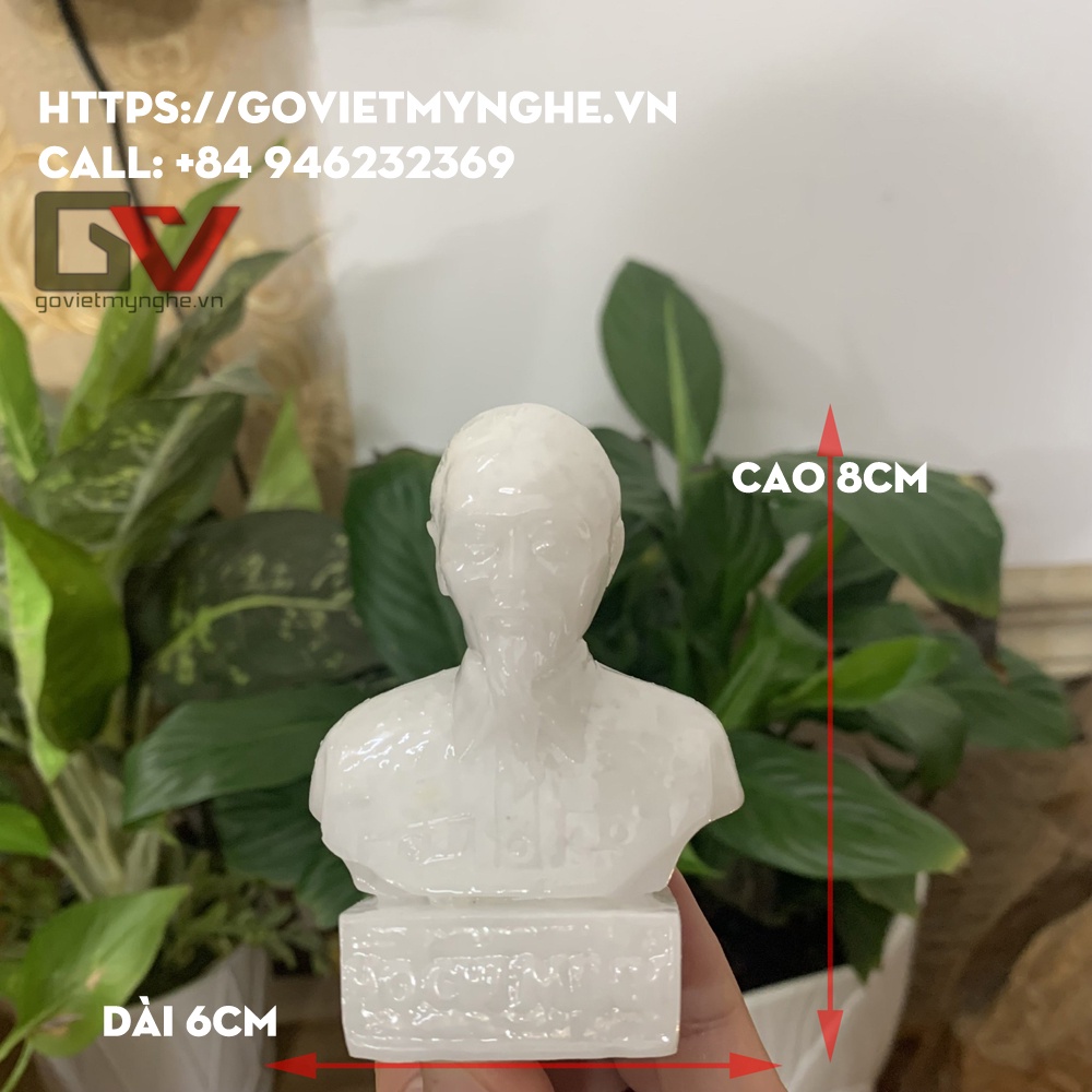 Tượng đá chân dung bán thân Bác Hồ Chủ Tịch Hồ Chí Minh - Chiều cao 8cm - Cỡ mini - Màu trắng đá non nước