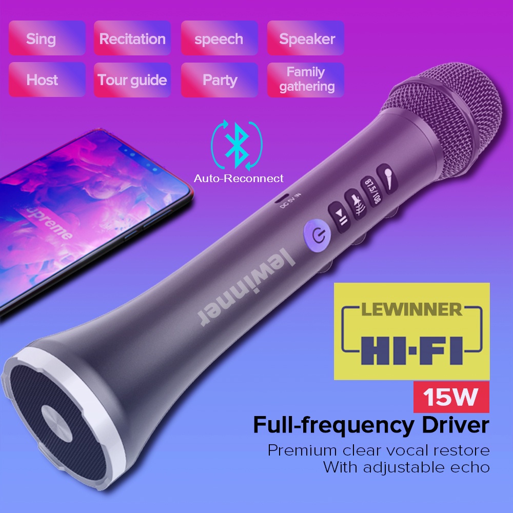 Micro Karaoke không dây Loa Bluetooth 2in1 Cầm tay Hát & Ghi âm Máy nghe nhạc KTV di động cho IOS / Android