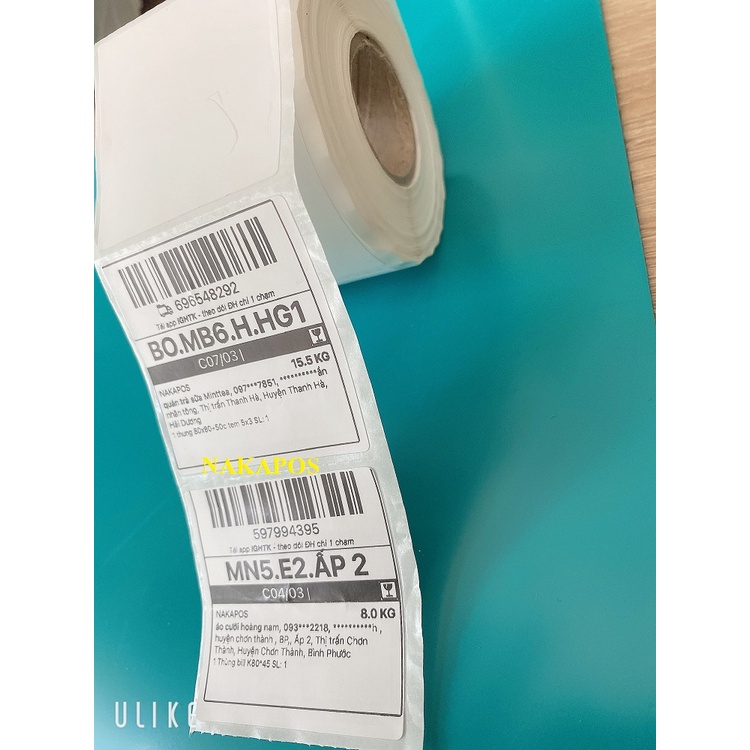 Combo 10 cuộn Giấy in tem nhiệt dán nhãn, mã vạch 50x50 mm  -