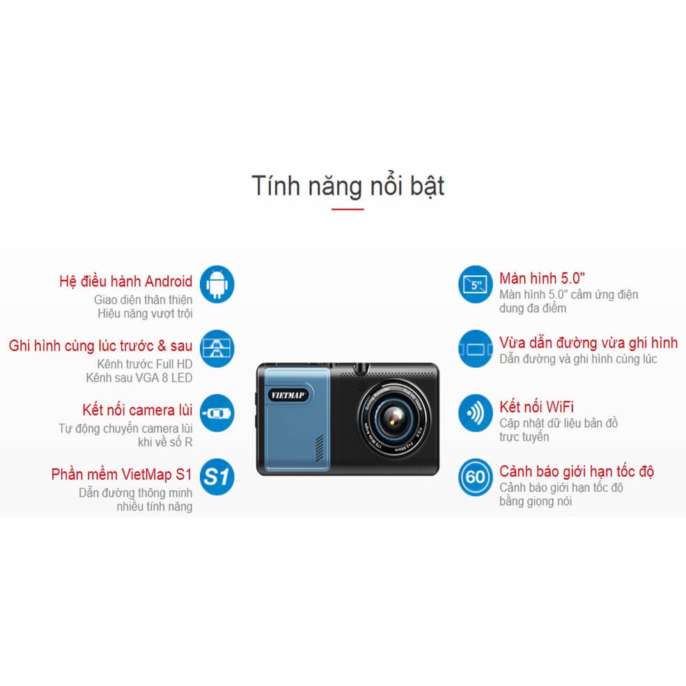 (Tặng thẻ 32G) Camera hành trình Vietmap A50 ghi hình trước sau kiêm dẫn đường Vietmap S1, có cảnh báo