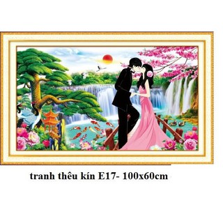Tranh thêu chữ thập thêu kín Cô dâu chú rể 100*60cm