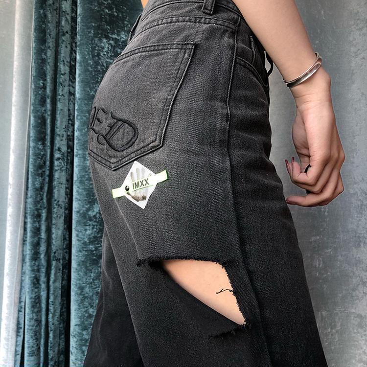 ♝Quần Dài Rách Gối Thêu Chữ Thời Trang Cho Nữ