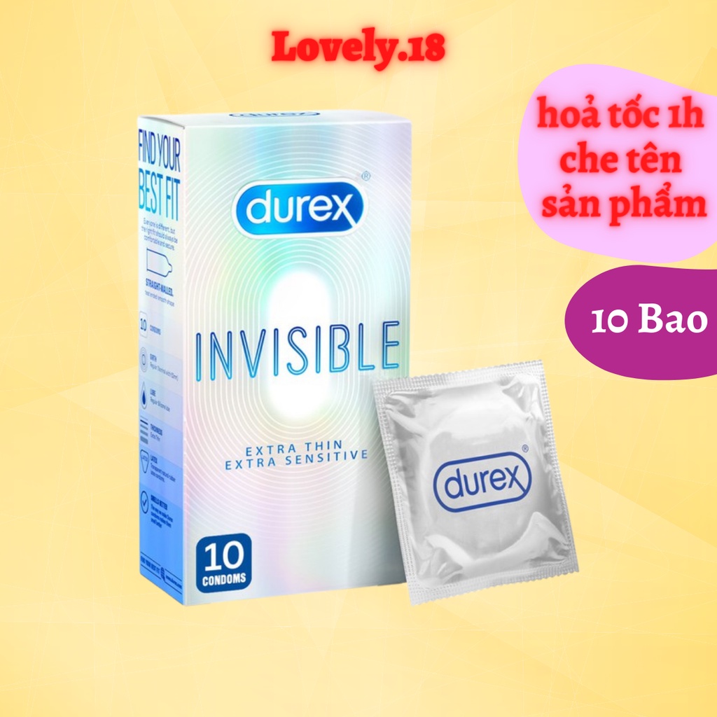 Bao cao su siêu mỏng Durex Invisible Extra Thin (10 Ba0/Hộp). Bao cao su siêu mỏng, tăng cường gel, ôm sát, chân thật.
