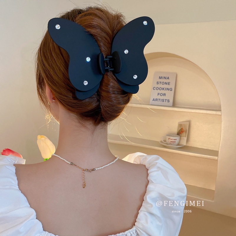 Kẹp Tóc Cá Mập Đính Kim Cương Đen Lớn Phong Cách Hàn Quốc