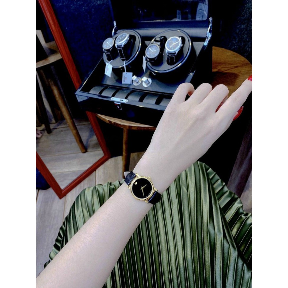 Đồng hồ Movada đen nữ mặt nhỏ cực xinh, kèm hộp pin và phiếu bảo hành