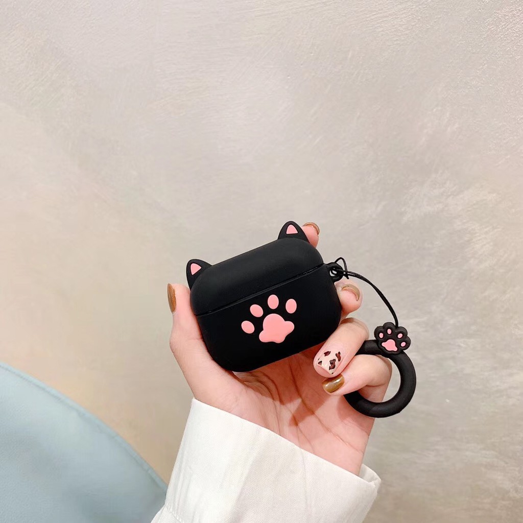 Ốp Lưng Silicone Họa Tiết Chân Mèo Có Nhẫn Đeo Tay Cho Apple Airpod 3