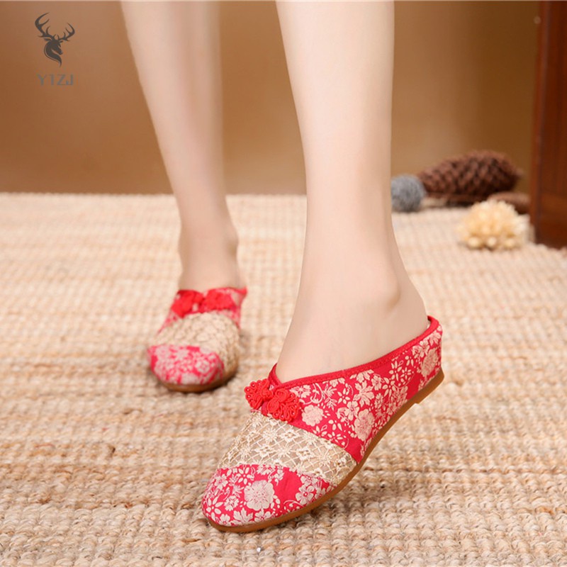 COD&amp; Chinese Women's Slippers Net Cloth Slippers Ethnic Customs